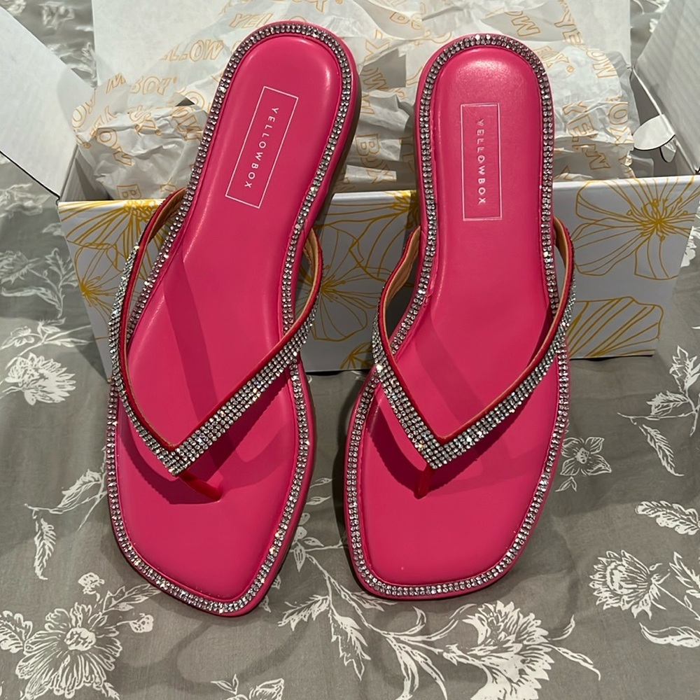 Boujie Yellow Box Pink Flip Flops